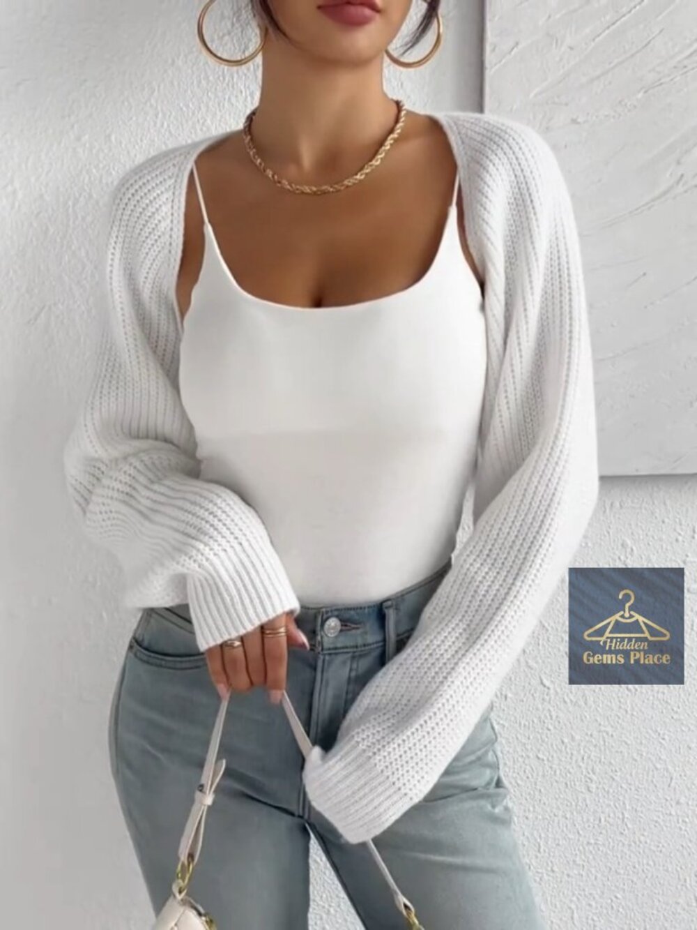 Long Sleeve Open Front Knit Crop Cardigan Bolero Shrug Sweater - Picture 7 of 7